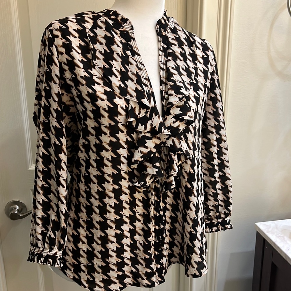 Karl Lagerfeld Black and White Houndstooth Blouse